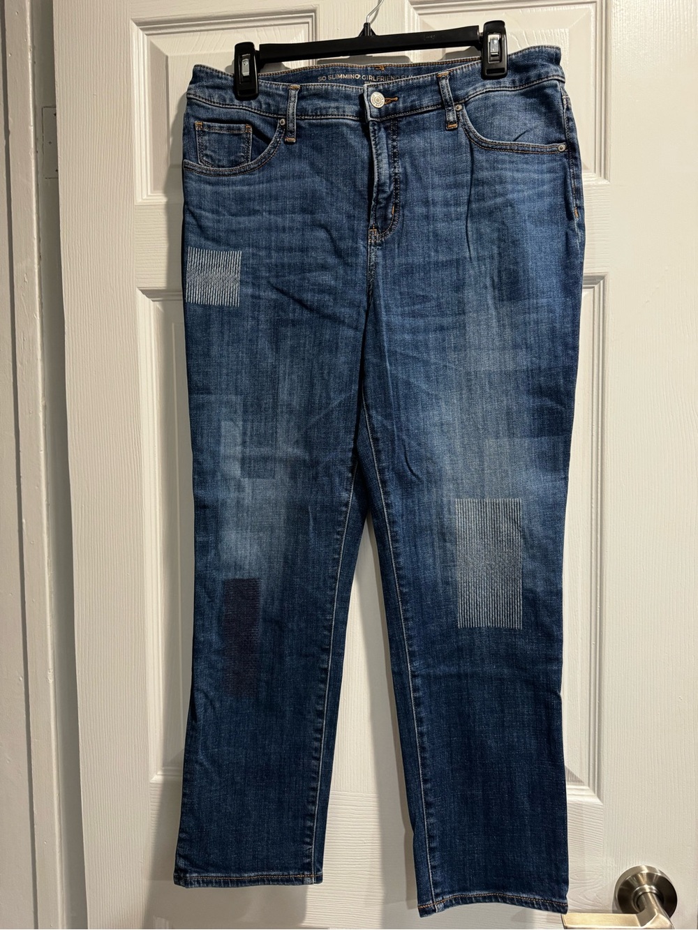 Chico's Patchwork Detail Straight-Leg Jeans in Blue